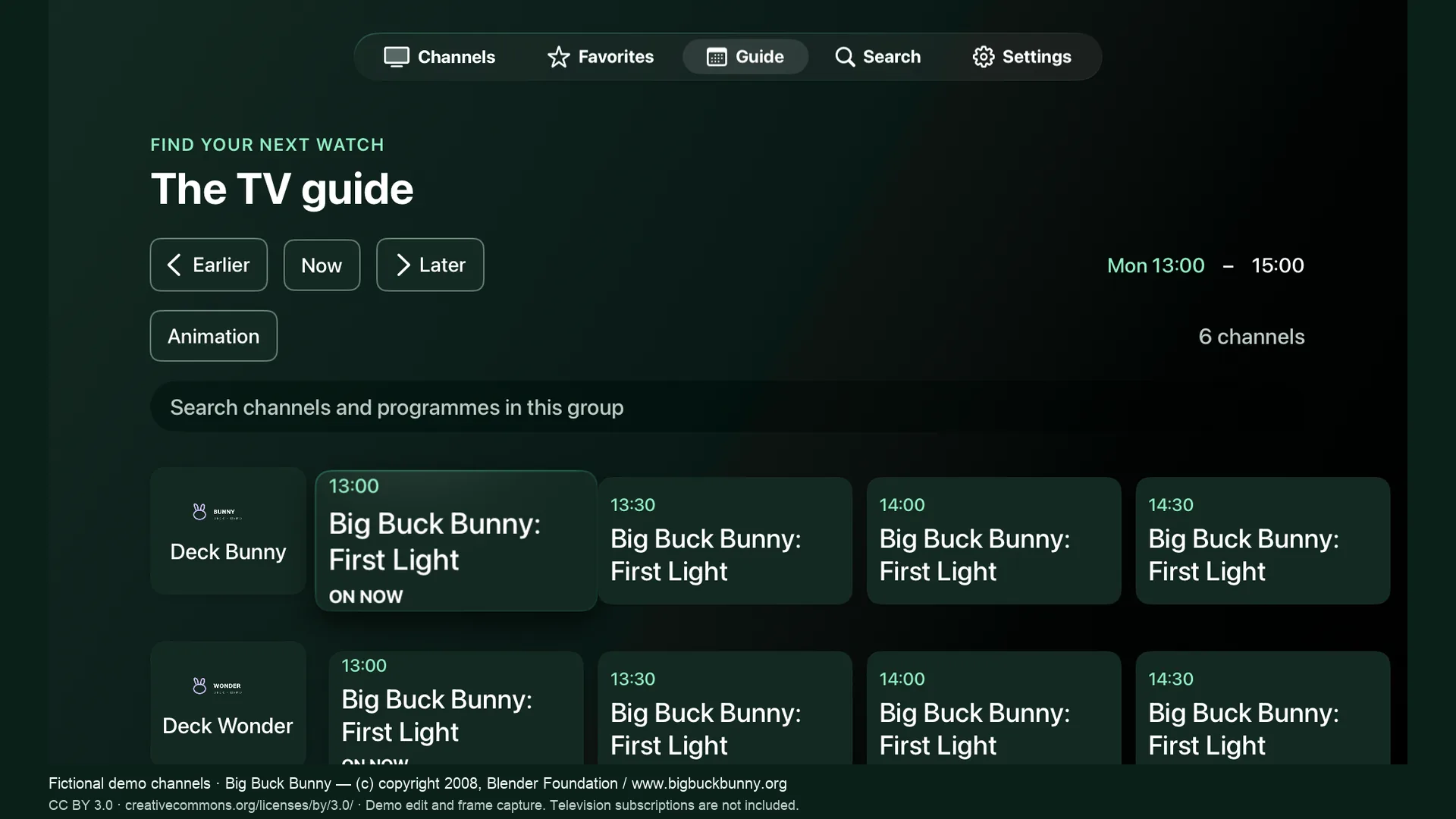The TV guide with Earlier, Now and Later