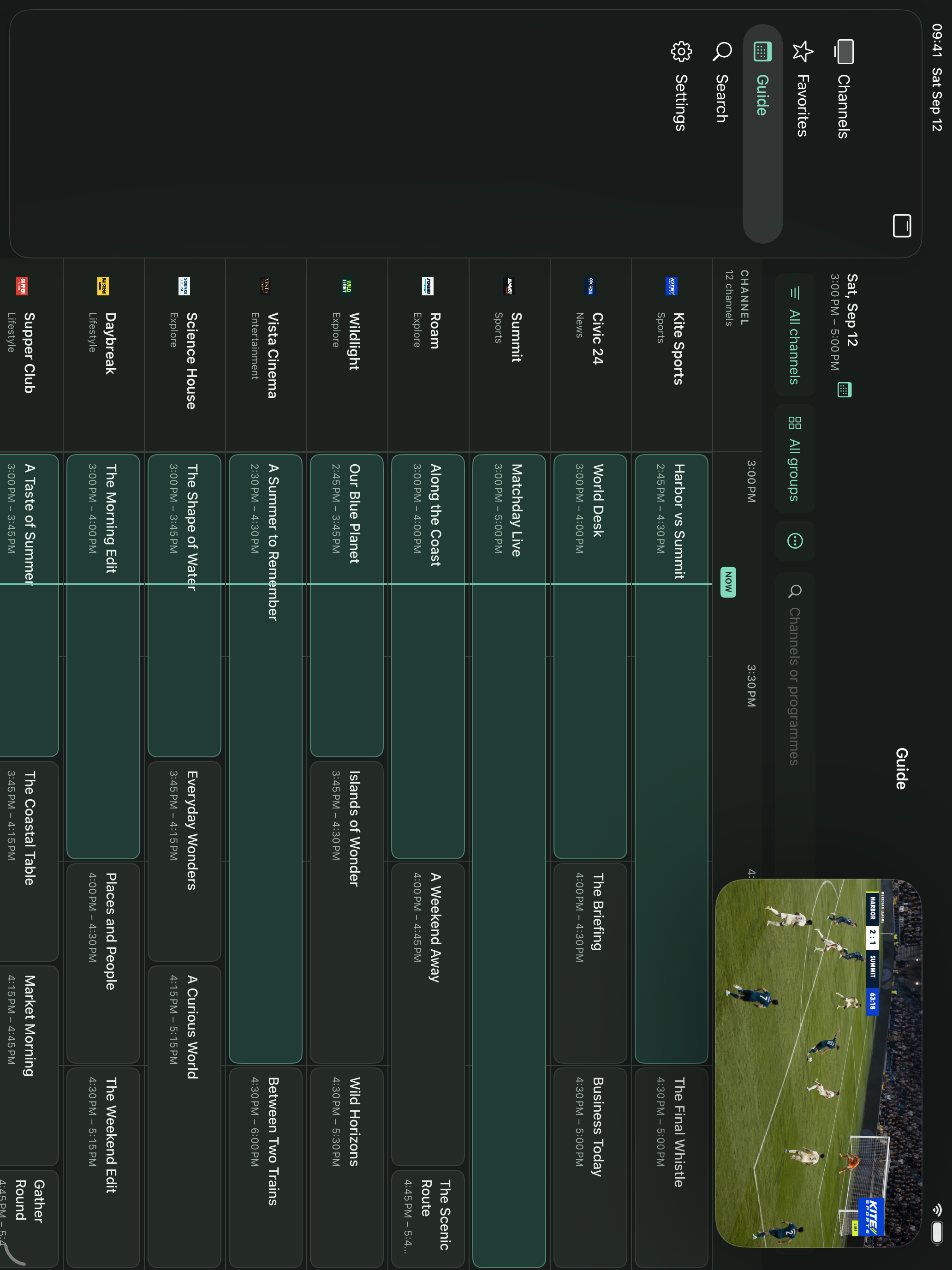 A native Picture in Picture window showing video over the iPad programme guide