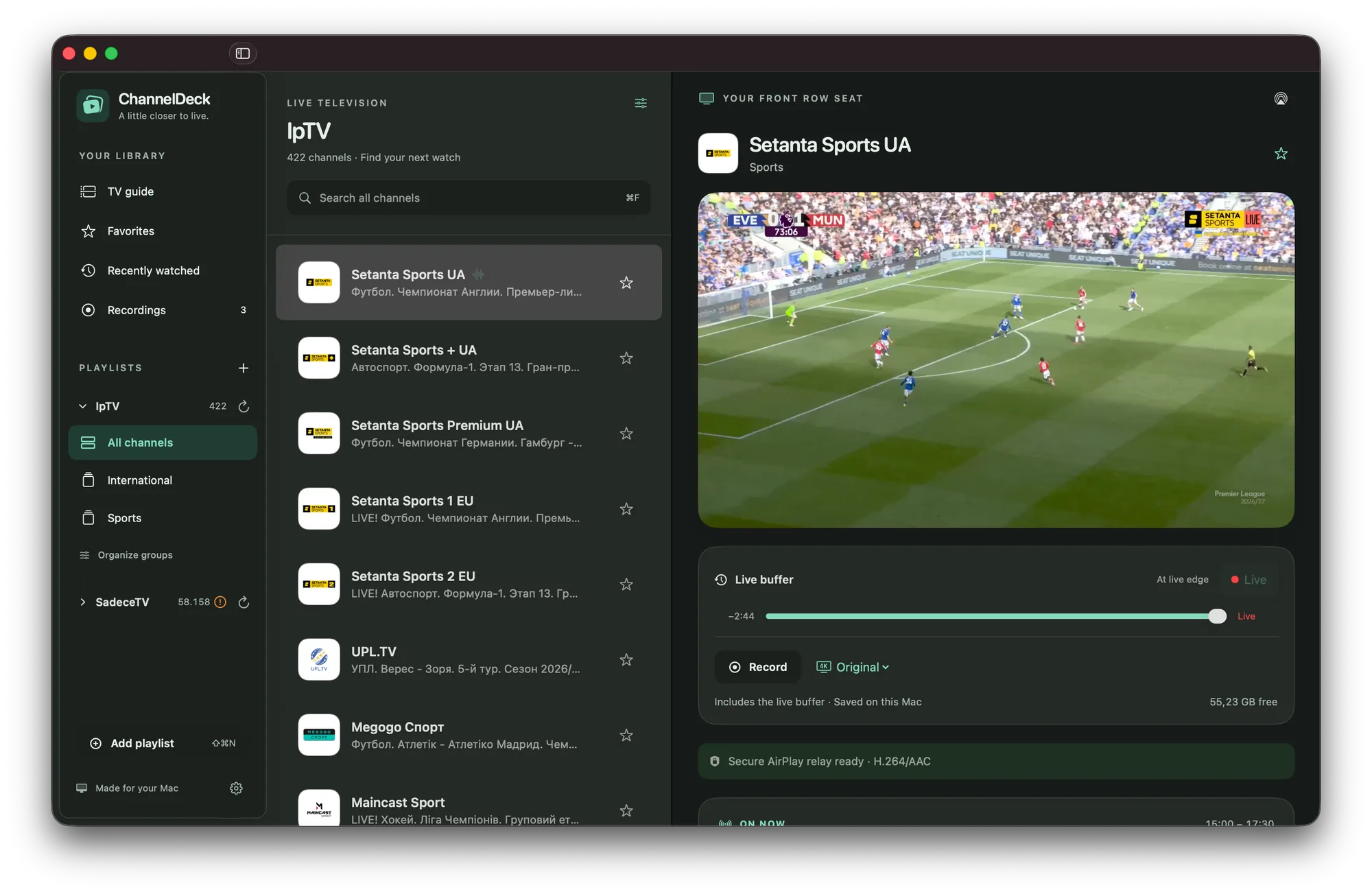 ChannelDeck for Mac with the live buffer slider